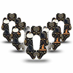 ExpressionMed Art Deco Halloween Dexcom G6 Flower Shape Tape, 5-Pack Tape Halloween Pumpkins Witch Hats, Adhesive Patch Continuous Glucose Monitor Design