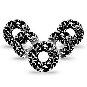 ExpressionMed Fleur de lis Freestyle Libre 3 Tape 5-Pack White and black stems Adhesive Tape CGM Design