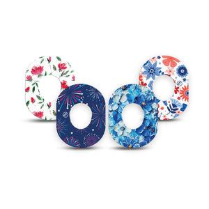 ExpressionMed Red, White & Bloom Variety Pack Dexcom G7 Mini Tape, Dexcom Stelo Glucose Biosensor System, 4-Pack Tape Variety Independence Day Celebration, Patch Continuous Glucose Monitor Design