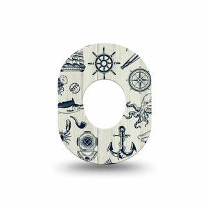 ExpressionMed Nautical Seas Dexcom G7 Mini Tape, Dexcom Stelo Glucose Biosensor System, Single Tape Anchor and Compass, Patch Continuous Glucose Monitor Design