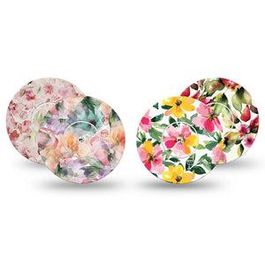 ExpressionMed Fragile Flowers Freestyle Libre and Libre 2 Plus Tape, Abbott Lingo, 4-Pack Tape and 4-Pack Sticker Variety Delicate Like Flowers, Fixing Ring Tape Continuous Glucose Monitor Design