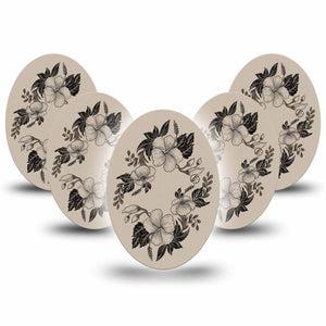 ExpressionMed Low Tide Medtronic Guardian Enlite Universal Oval, 5-Pack Neutral botanical sketch Fixing Ring Tape for Continuous Glucose Monitor