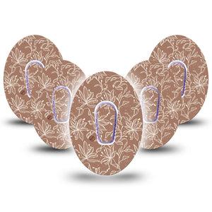 ExpressionMed Mocha Mousse Lace Dexcom G6 Tape, 5-Pack Tape and 5-Pack Sticker Sunflower Mocha Florals, Plaster Continuous Glucose Monitor Design