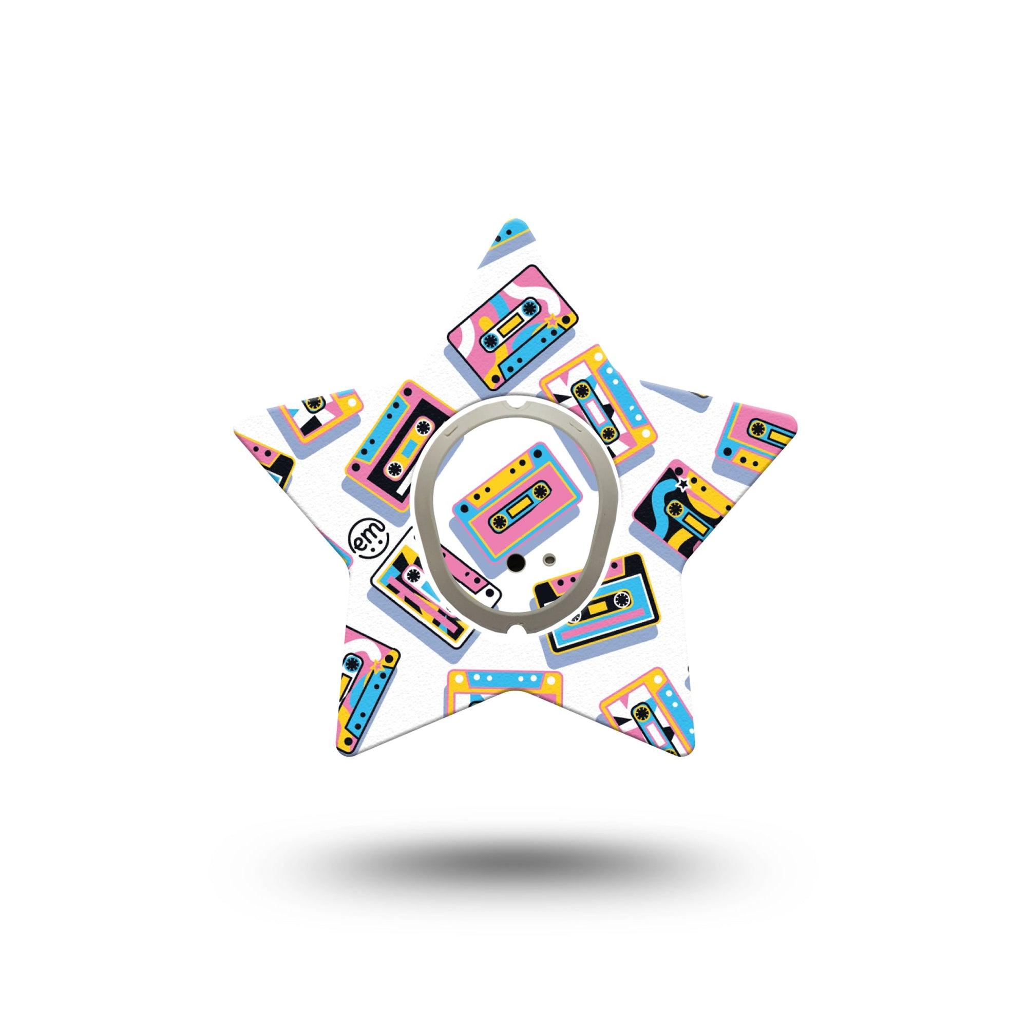 ExpressionMed Vintage Music Tapes Dexcom G7 Star Shape Tape, Dexcom Stelo Glucose Biosensor System,  Single Tape and Single Sticker Retro Colored Tapes, Overlay Patch CGM Design