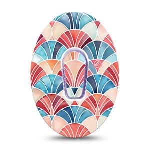 ExpressionMed Watercolor Fan Dexcom G6, Single Tape and Single Sticker Layered arch fan design Sensor Cover for Continuous Glucose Monitor