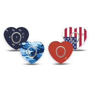 ExpressionMed USA Basics Dexcom G7 and Dexcom Stelo Glucose Biosensor System Heart, tape and sticker  americana colors Vinyl Decoration for CGM