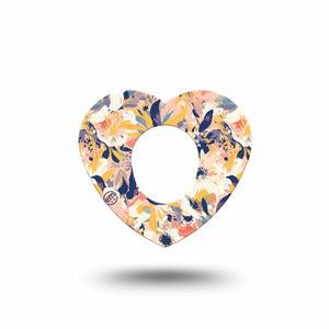 ExpressionMed Tinted Blooms Dexcom G7 Heart Shape Tape, Dexcom Stelo Glucose Biosensor System, Single Peachy Navy Toned Florals Overlay Patch CGM Design