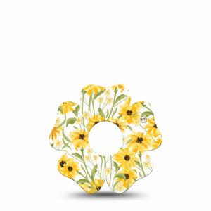 ExpressionMed Yellow Mosaic Floral Freestyle Libre 3 and Libre 3 Plus Flower Shape Tape Single Tape Mustard Yellow Flower Plants, Plaster CGM Design