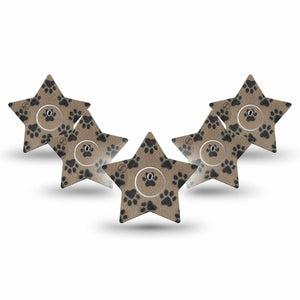 ExpressionMed Fuzzy Pawprints Freestyle Libre 3 and Libre 3 Plus Star, 5-Pack Tape and 5-Pack Sticker Brown paw prints Fixing Ring Patch for Continuous Glucose Monitor