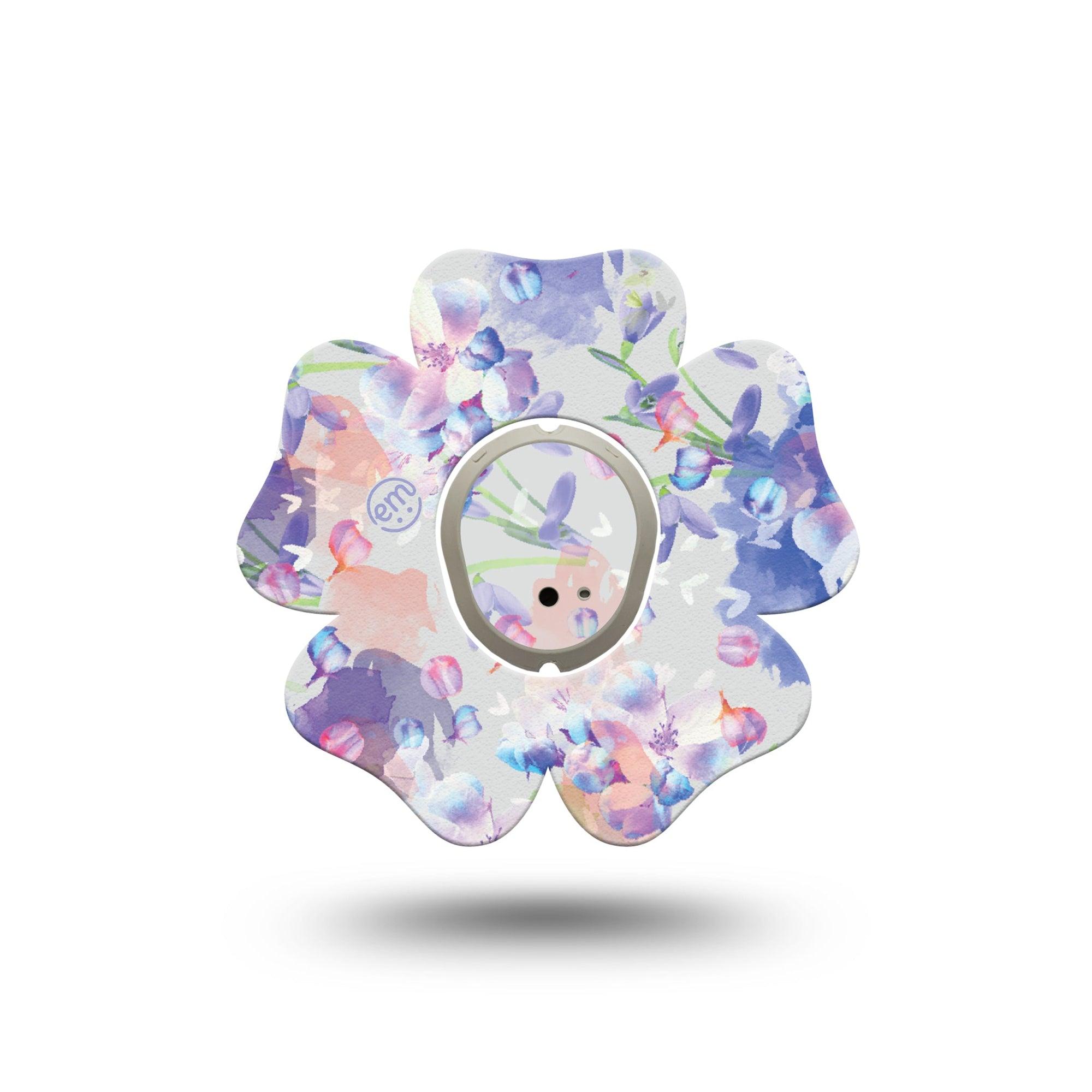 ExpressionMed Dreamy Blooms Dexcom G7 Flower Shape Tape, Dexcom Stelo Glucose Biosensor System, Single Tape and Single Sticker Delicate Violet Garden Patch CGM Design