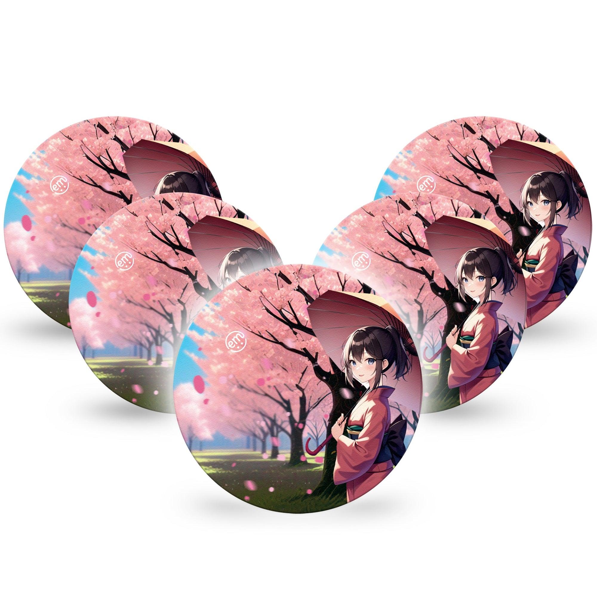 ExpressionMed Cherry Blossom Anime Dexcom G7 Overpatch, 5-Pack, Beautiful Pink Flowers Themed, CGM Overlay Tape Design, Dexcom Stelo