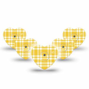 ExpressionMed yellow gingham Freestyle Libre 3 and Libre 3 Plus Heart, 5-Pack Tape and 5-Pack Sticker Yellow plaid gingham Adhesive Patch for Continuous Glucose Monitor