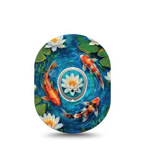 ExpressionMed Koi Pond Dexcom G7 and Dexcom Stelo Glucose Biosensor System, Single Tape and Single Sticker floral koi print Overlay Patch for CGM
