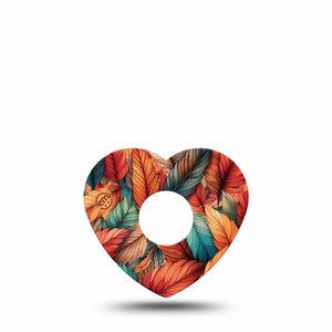 ExpressionMed Fall Leaf Feathers Freestyle Libre 3 Heart Shape Tape Single Bird Feathers in Autumn Palette Patch CGM Design