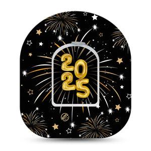 ExpressionMed New Years Fireworks Omnipod Tape Single Tape and Single Sticker Night Sky Firework Inspired, Adhesive Patch Pump Design