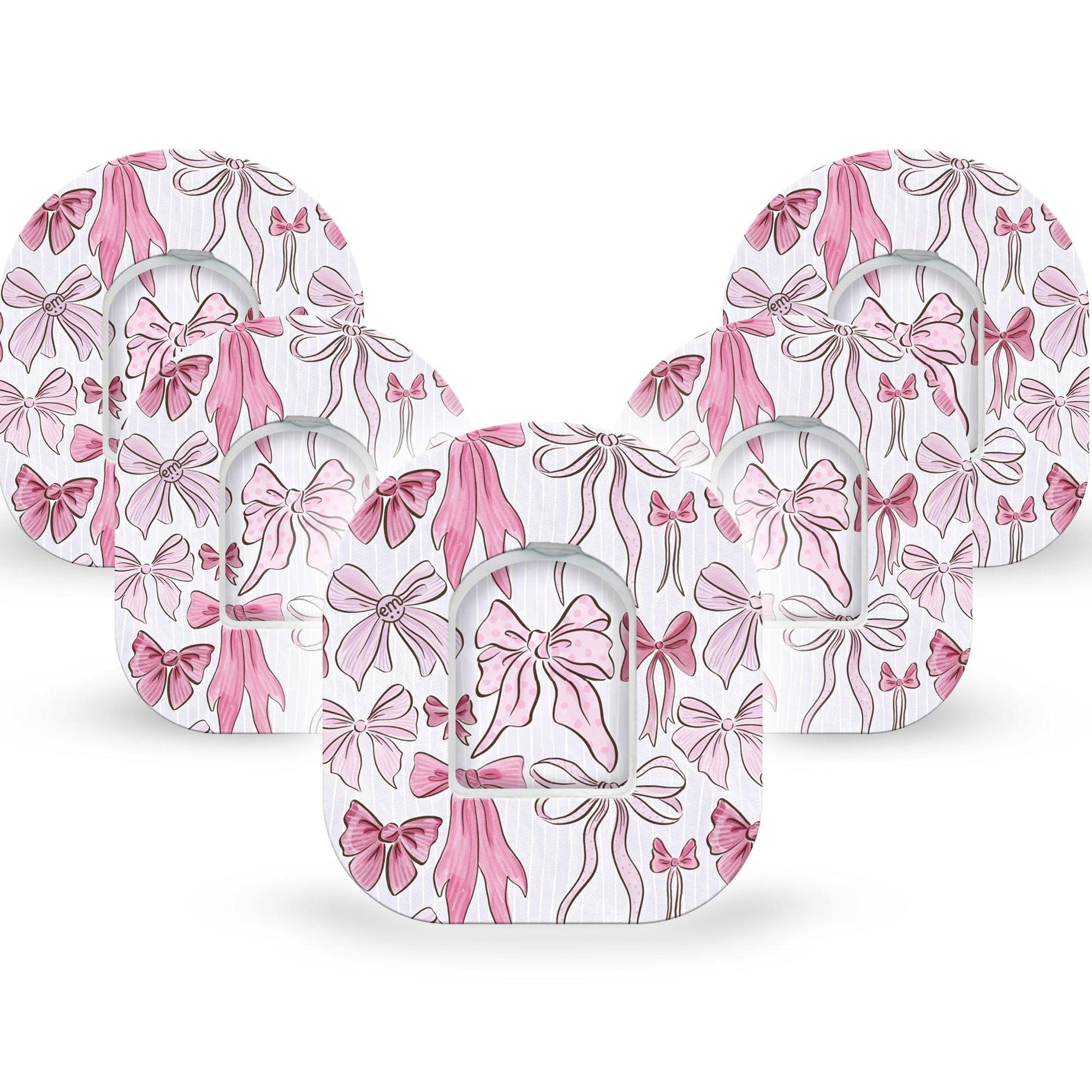 ExpressionMed Bows and Ribbons Omnipod Tape 5-Pack Tape and 5-Pack Sticker Beautiful Pink Bow, Adhesive Patch Pump Design