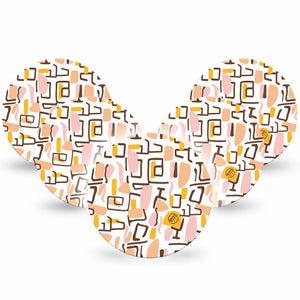 ExpressionMed Squiggles Freestyle Libre and Libre 2 Plus Overpatch, Abbott Lingo, 5-Pack Tape Fun Pink Yellow Pattern, Fixing Ring Patch CGM Design