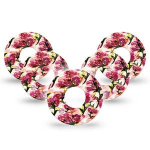 ExpressionMed Maroon Flowers Infusion Set Tape, 10-Pack Tape Crimson Flowers, Overlay Patch Continuous Glucose Monitor Design