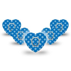 ExpressionMed Blue Polka Dots Dexcom G7 Heart Shape Tape, Dexcom Stelo Glucose Biosensor System, 5-Pack Tape and 5-Pack Sticker NDAM Polka Dots, Overlay Patch CGM Design