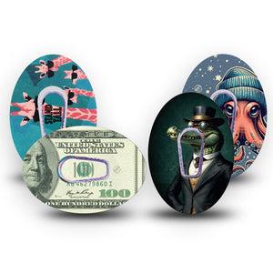 ExpressionMed Action Crew Variety Pack Variety Pack Dexcom G6 Tape, 4-Pack Tape and 4-Pack Sticker Variety Fun Character Inspired, Plaster Continuous Glucose Monitor Design