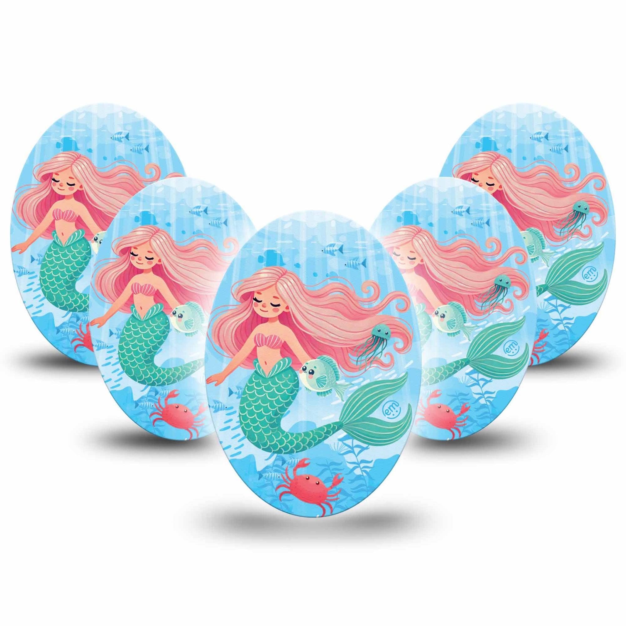 ExpressionMed Mermaid Medtronic Guardian Enlite Universal Oval 5-Pack Tape Mermaid And Sea Creatures, Plaster CGM Design