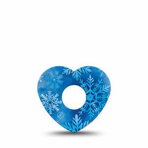 ExpressionMed Falling Snow Freestyle Libre 3 and Libre 3 Plus Heart Shape Tape, Single Tape Icy Blue Snowflakes, Patch CGM Design