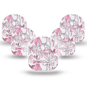 ExpressionMed Bows and Ribbons Omnipod Mini Tape 5-Pack Tape and 5-Pack Sticker Pink Fabric Ribbon Bow Inspired, Adhesive Tape Pump Design