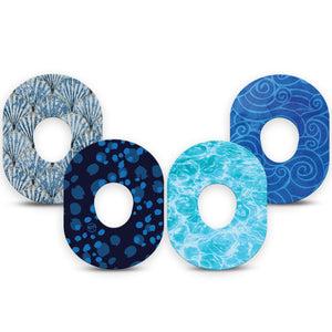 ExpressionMed Coastal Blues Dexcom G7 and Dexcom Stelo Glucose Biosensor System, 4-Pack Tape ocean inspired design Fixing Ring Tape for Continuous Glucose Monitor