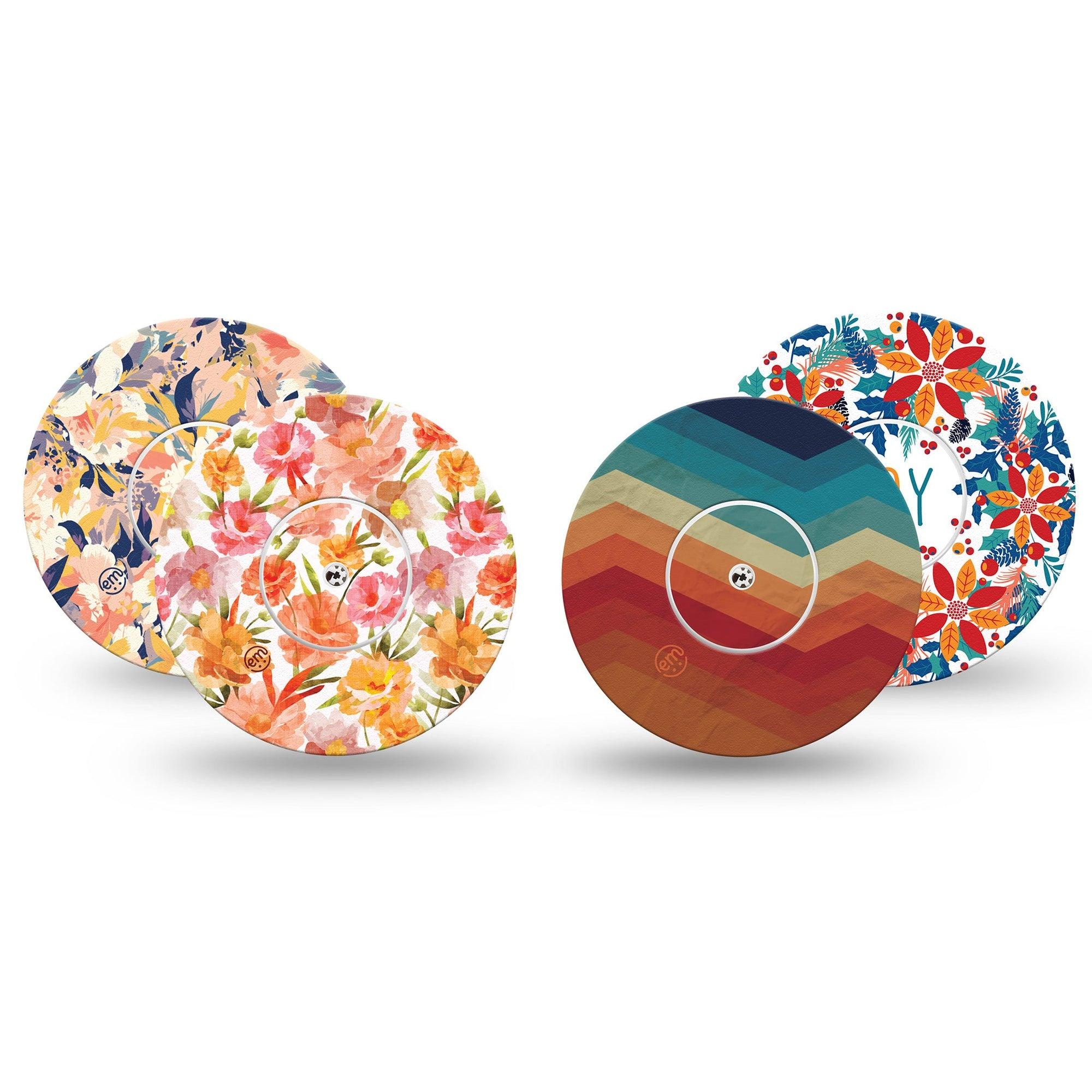 ExpressionMed Jewel Tone Glow Variety Pack Freestyle Libre and Libre 2 Plus Sticker and Tape, Abbott Lingo, Fun Florals for Winter, Adhesive Sticker and Tape Design Continuous Glucose Monitor Design