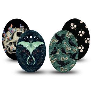 ExpressionMed Gothic Wilderness Medtronic Guardian Enlite Universal Oval, 4-Pack Tape crow and wildflower illustration Best Covers for CGM