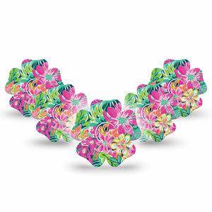 ExpressionMed Tropic Burst Freestyle Libre 3 and Libre 3 Plus Flower Shape Tape 5-Pack Tape and 5-Pack Sticker Tropic Colors, Overlay Tape CGM Design