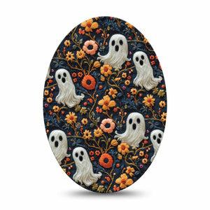 ExpressionMed Embroidered Ghost Medtronic Guardian Enlite Universal Oval, Single Tape Threaded Embroidery Inspired, Plaster CGM Design