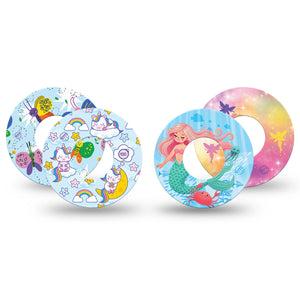ExpressionMed Mythical Magic Variety Pack Freestyle Libre and Libre 2 Plus Tape, Abbott Lingo, 4-Pack Tape Variety Cute Animals And Characters, Fixing Ring Tape Continuous Glucose Monitor Design