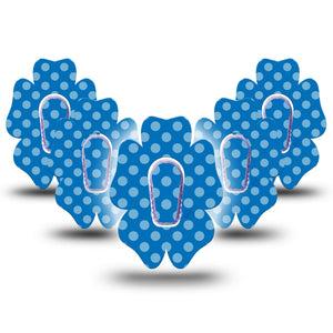 ExpressionMed Blue Polka Dots Dexcom G6 Flower Shape Tape, 5-Pack Tape and 5-Pack Sticker Blue Dots Bloom, Adhesive Patch Continuous Glucose Monitor Design