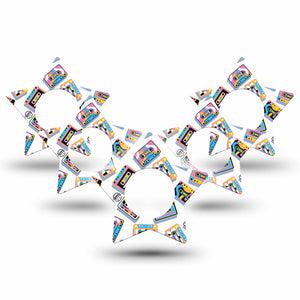 ExpressionMed Vintage Music Tapes Freestyle Libre 2 and Libre 2 Plus Star Shape Tape, Abbott Lingo,  5-Pack Tape Pastel Retro Multicolored Cassettes, Adhesive Tape CGM Design