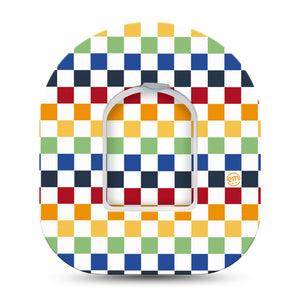 ExpressionMed Rainbow Checkerboard Omnipod Tape Single Tape and Single Sticker Fun Checkerboard, Adhesive Patch Pump Design