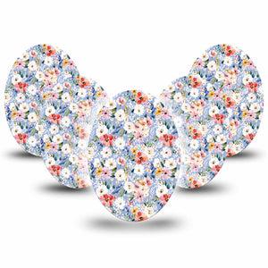 ExpressionMed Petal Breeze Medtronic Guardian Enlite Universal Oval, 5-Pack Fresh florals Fixing Ring Tape for Continuous Glucose Monitor