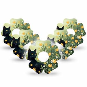 ExpressionMed Jungle Cat Freestyle Libre 3 and Libre 3 Plus Flower, 5-Pack Black cat green grasses Sensor Cover for Continuous Glucose Monitor