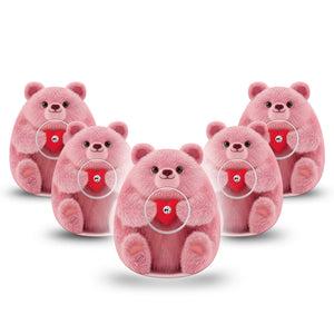 ExpressionMed Bear-y Lovable Freestyle Libre 2 and Libre 2 Plus Gumdrop Shape Tape, Abbott Lingo, 5-Pack Tape + 5-Pack Sticker Bear holding heart Patch CGM Design