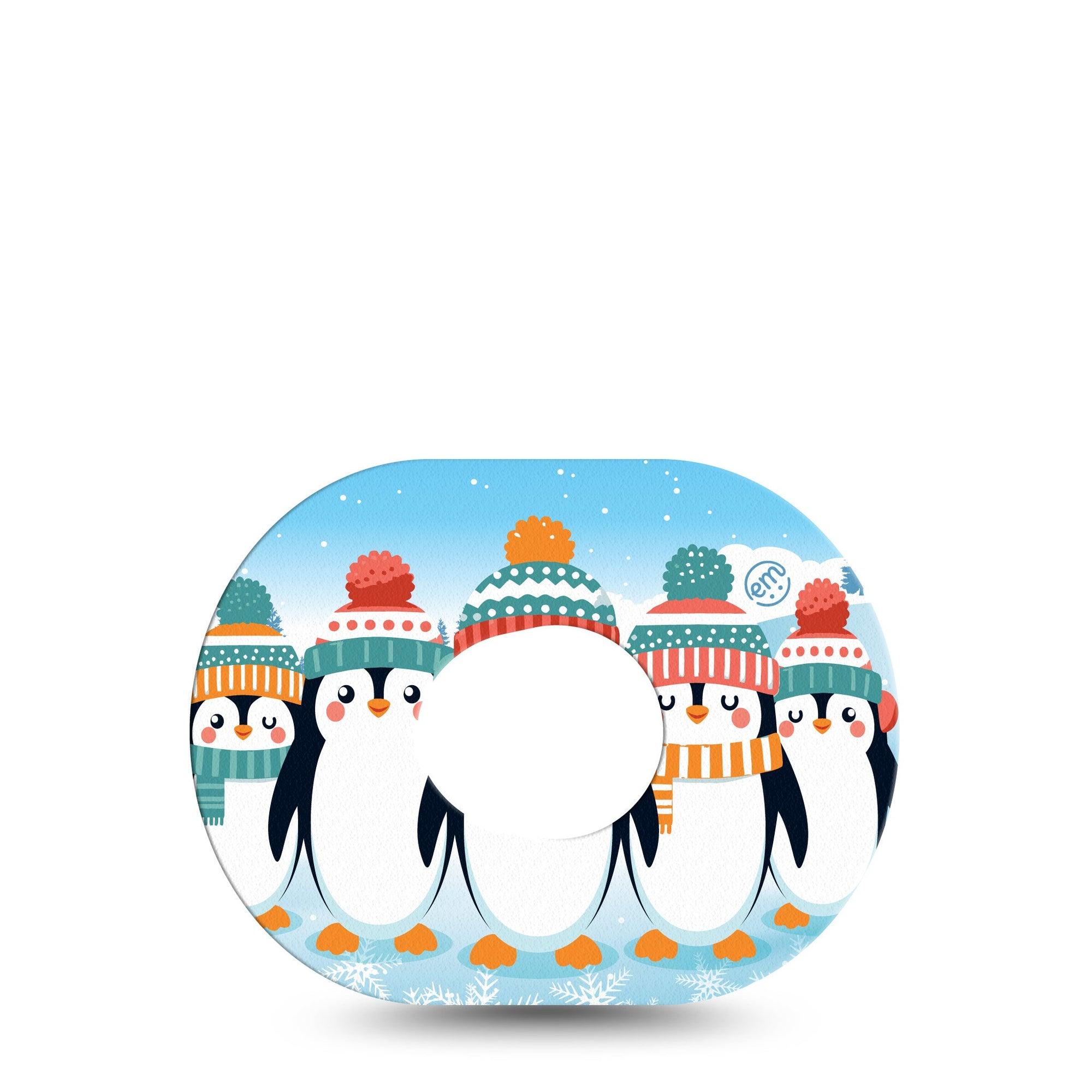 ExpressionMed Penguins In Row Dexcom G7 and Stelo Tape, Dexcom Stelo Glucose Biosensor System, Single Tape Winter Season Penguin Babies, Overlay Tape Continuous Glucose Monitor Design