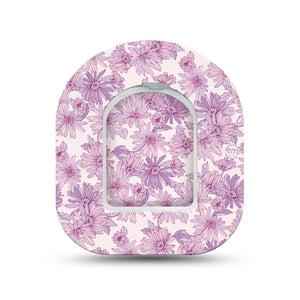 ExpressionMed Purple Daisy Omnipod Mini Tape, Single Tape and Single Sticker Gentle Pastel Lilac Florals, Adhesive Tape Pump Design