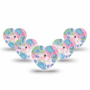 ExpressionMed Turtley One-derful Freestyle Libre 3 and Libre 3 Plus Heart, 5-Pack Tape and 5-Pack Sticker Beachy turtles Adhesive Patch for Continuous Glucose Monitor