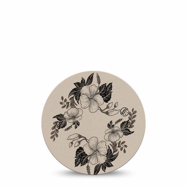 ExpressionMed Low Tide Dexcom G7 and Dexcom Stelo Glucose Biosensor System OverPatch, Single Tape Tan floral line art Adhesive Tape for CGM