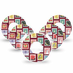 ExpressionMed Postage Stamp Freestyle Libre, Libre 2 Plus, and Abbott Lingo, 5-Pack Postal stamps inspired Decorative Patch for Continuous Glucose Monitor