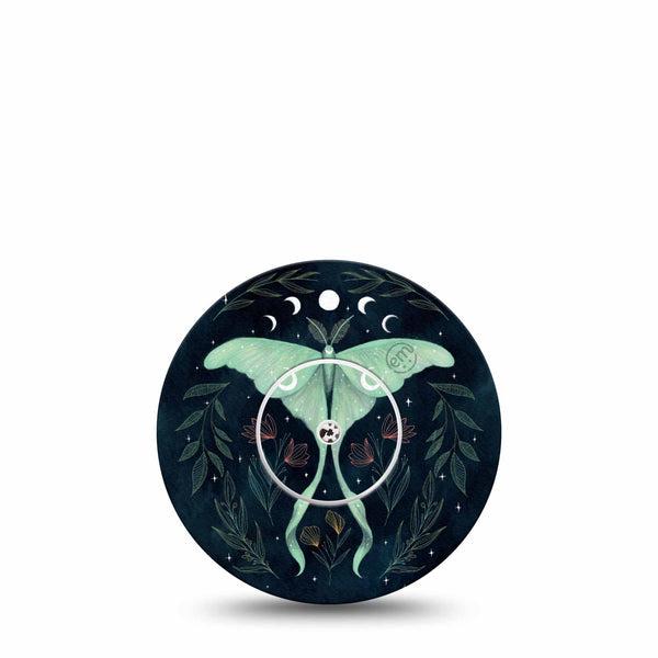 ExpressionMed Luna Moth Freestyle Libre and Libre 2 Plus Tape, Abbott Lingo, Single Tape and Single Sticker Moth and Moons, Fixing Ring Tape Continuous Glucose Monitor Design