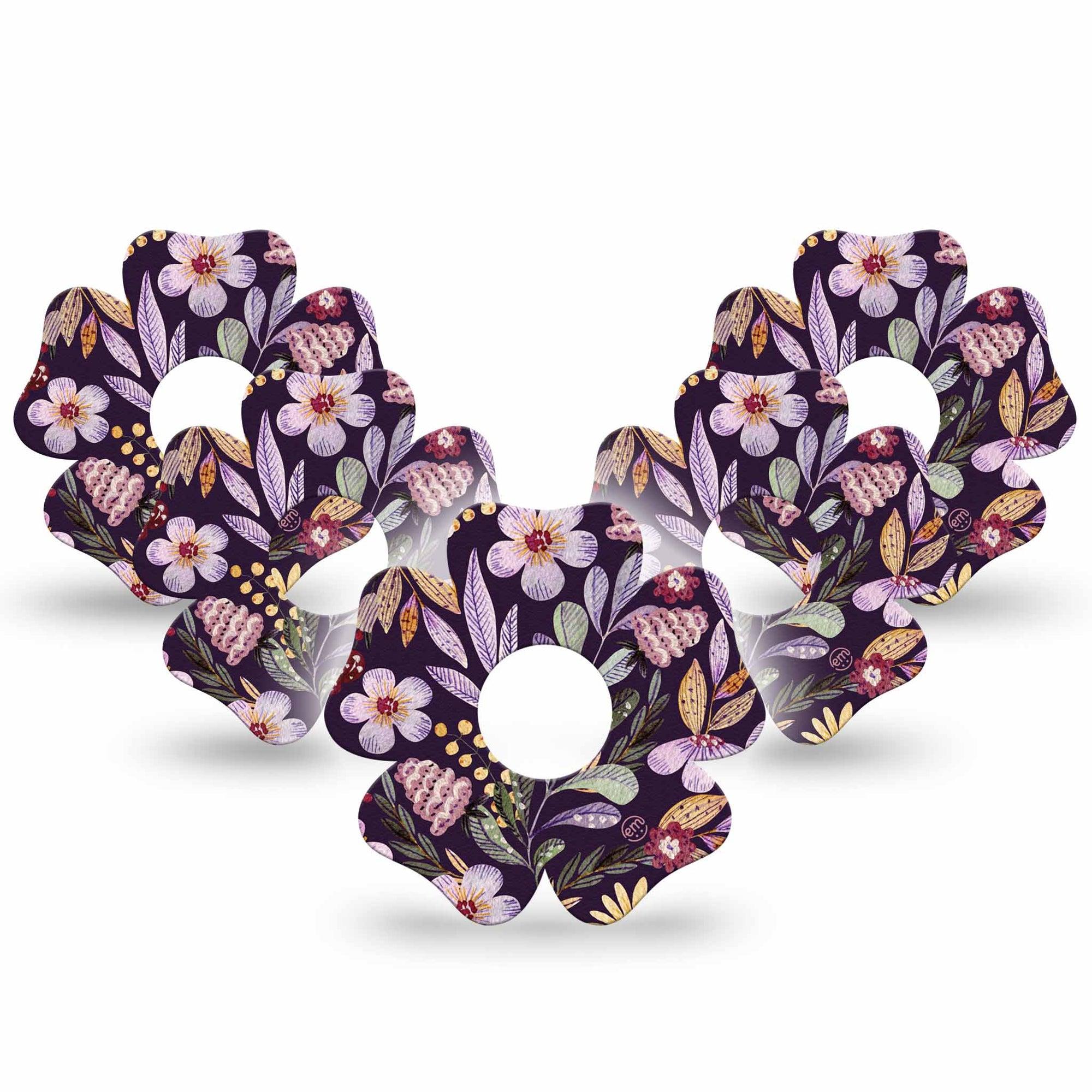 ExpressionMed Moody Blooms Freestyle Libre 3 Flower Shape Tape 5-Pack Purple Floral Design  CGM Design