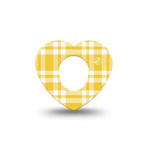 ExpressionMed yellow gingham Dexcom G7 and Dexcom Stelo Glucose Biosensor System Heart, Single Tape Golden yellow gingham Decorative Patch for CGM