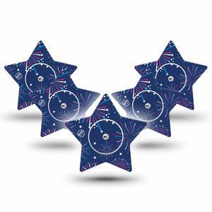 ExpressionMed Night Sky Celebration Freestyle Libre 2 Star Shape Tape, Abbott Lingo,  5-Pack Tape and 5-Pack Sticker Firework Lit Sky Inspired Adhesive Tape CGM Design