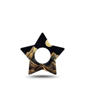 ExpressionMed Black Mountain Infusion Set Star Shape Tape, 5-Pack Tape Line-Art Desert Mountains, Fixing Ring Patch Continuous Glucose Monitor Design