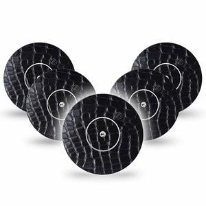 ExpressionMed Black Aligator Skin Freestyle Libre and Libre 2 Plus Tape, Abbott Lingo, 5-Pack Tape and 5-Pack Sticker Fashion-Inspired Print, Fixing Ring Tape Continuous Glucose Monitor Design